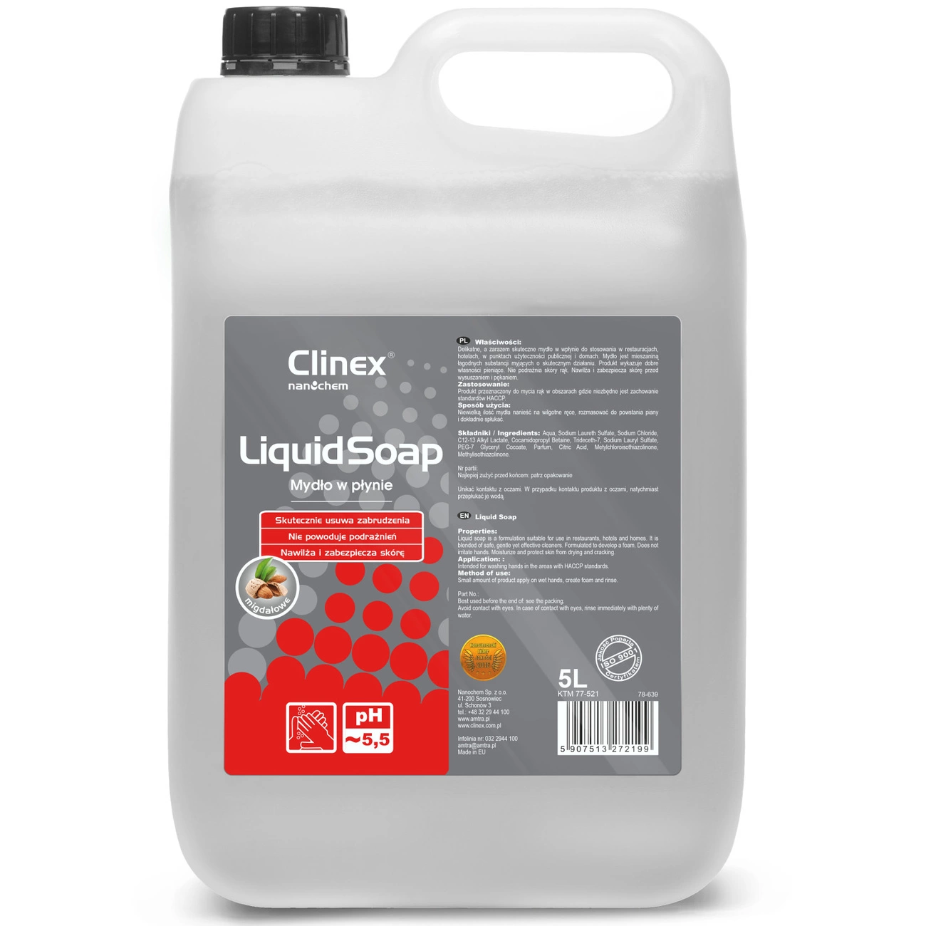 Mitrinošas šķidrās ziepes ar mandeļu smaržu CLINEX 5L | Moisturizing liquid hand soap with almond scent