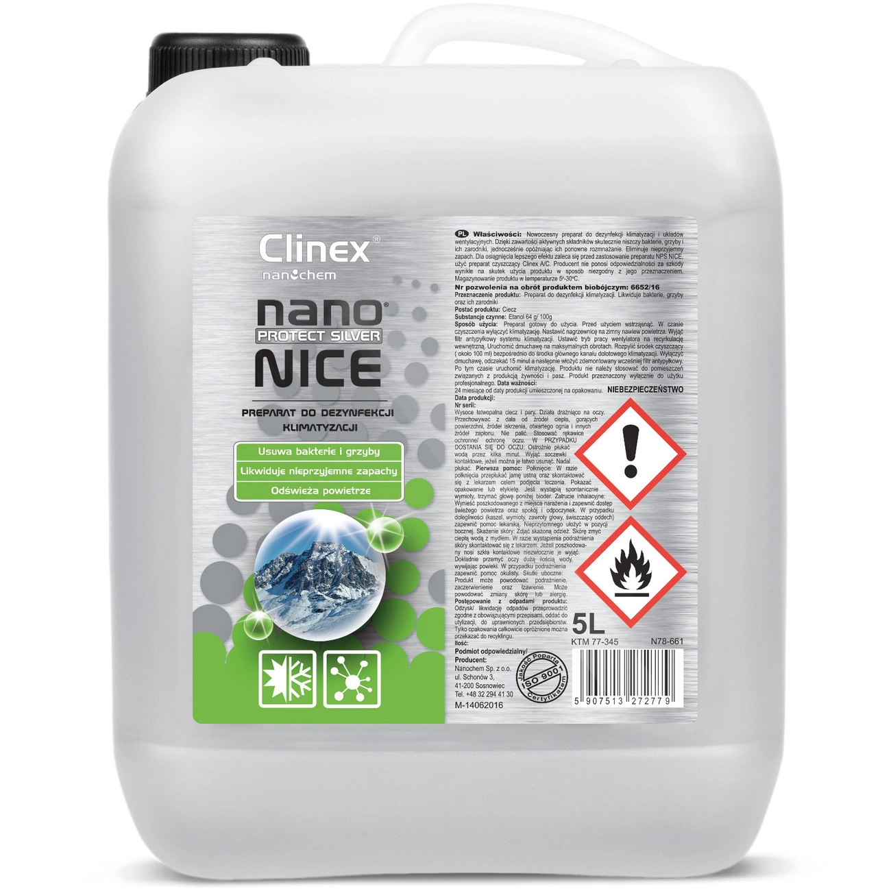 Liquid disinfectant for air conditioning and ventilation CLINEX Nano Protect Silver Nice 5L
