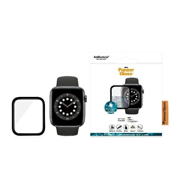 PanzerGlass izliekts Apple Watch 4/5/6/SE 44mm Antibakteriāls melns/melns | Curved Antibacterial black/black