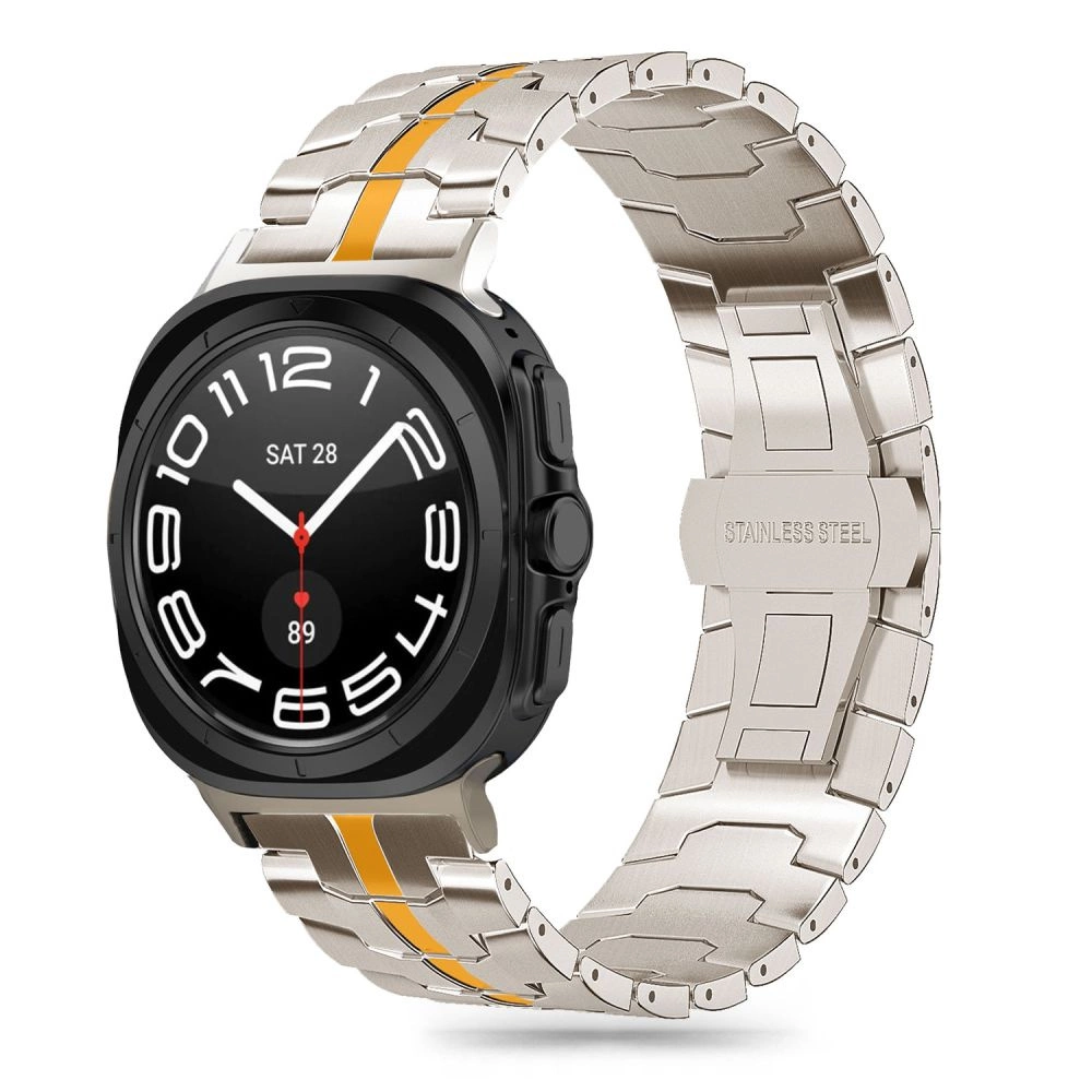 Tech-Protect Stainless Line strap for Samsung Galaxy Watch Ultra (47 mm) - titanium / orange