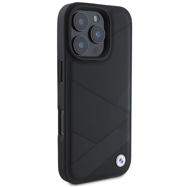BMW iPhone 16 Pro Case Leather Crossing Lines, Black