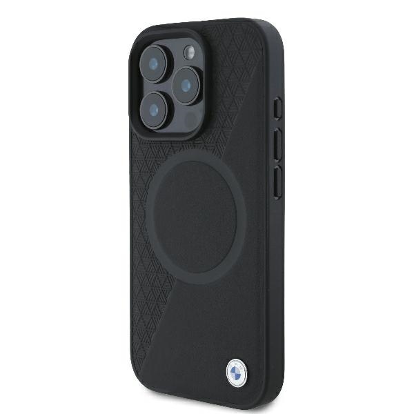 BMW iPhone 16 Pro vāciņš Signature Leather Half Textured MagSafe, melns