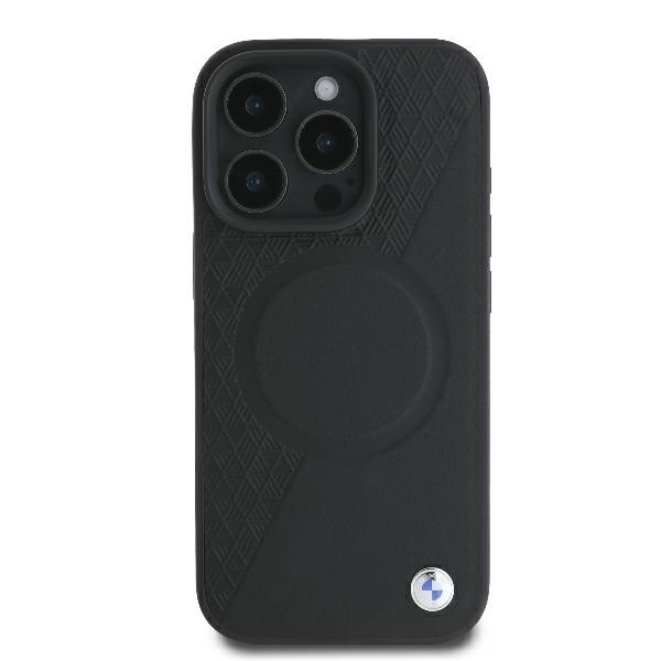 BMW iPhone 16 Pro vāciņš Signature Leather Half Textured MagSafe, melns