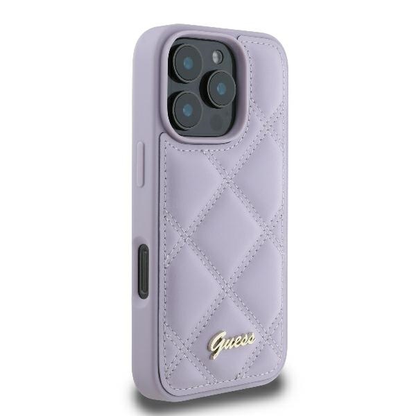 Guess iPhone 16 Pro vāciņš Quilted Metal Logo, gaiši violets