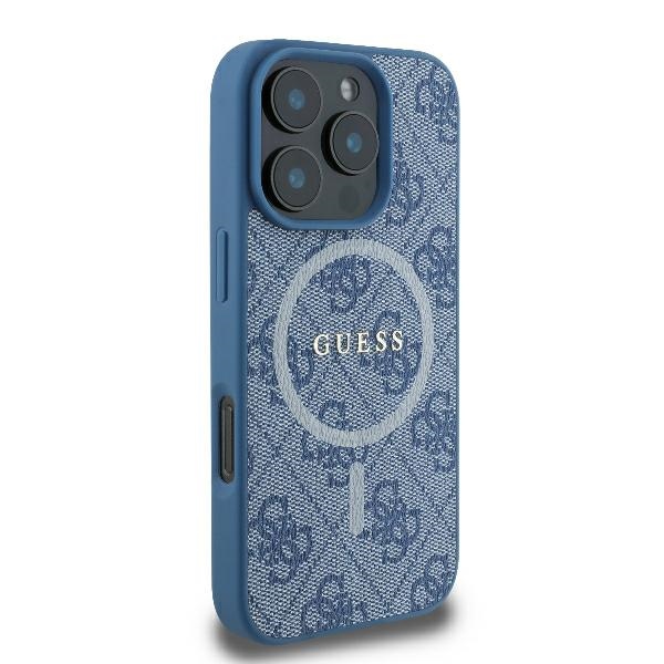 Guess iPhone 16 Pro vāciņš 4G Ring Classic Logo MagSafe, zils