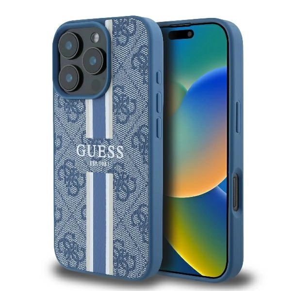 Apple iPhone 16 Pro 6.3'' Guess 4G Printed Stripes MagSafe Case Cover, Blue | Telefona Maciņš Vāks Apvalks Bampers