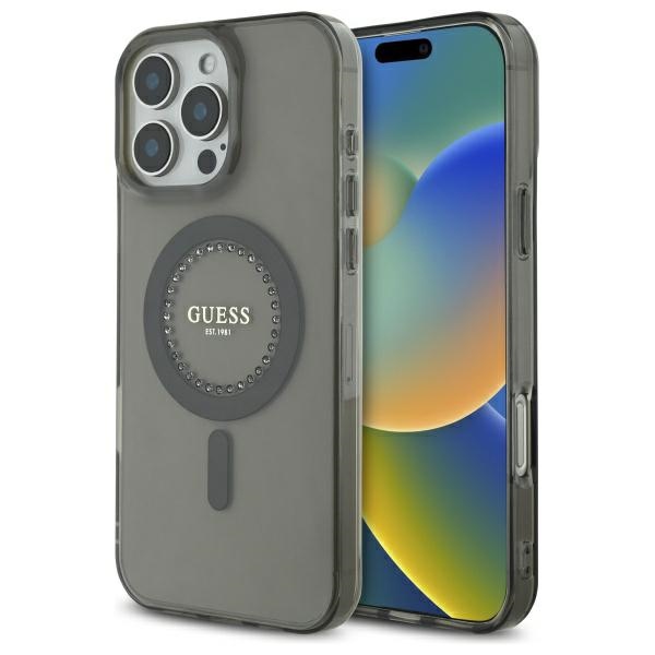 Guess iPhone 16 Pro Case IML Rhinestones MagSafe, Black