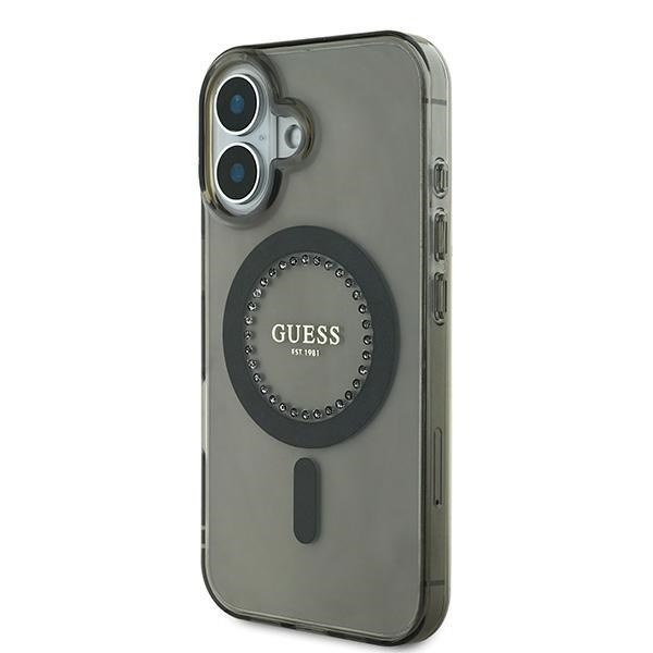 Guess iPhone 16 Plus vāciņš IML Rhinestones MagSafe, melns