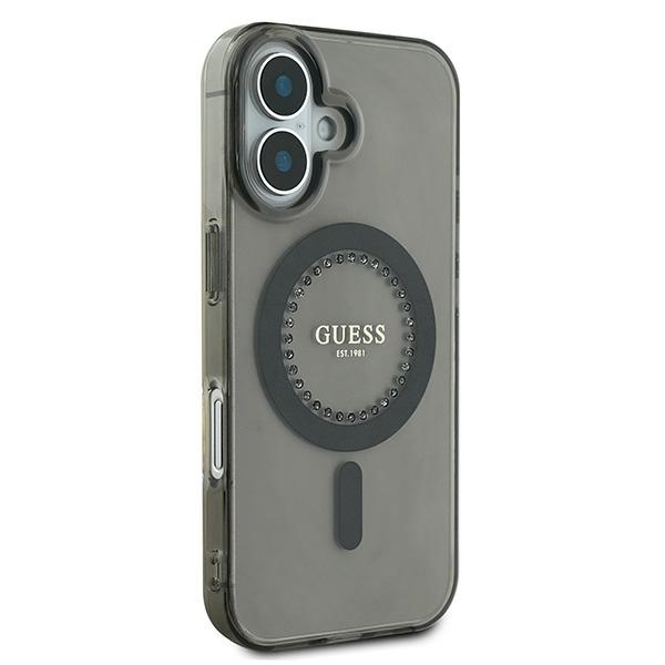 Guess iPhone 16 Plus vāciņš IML Rhinestones MagSafe, melns