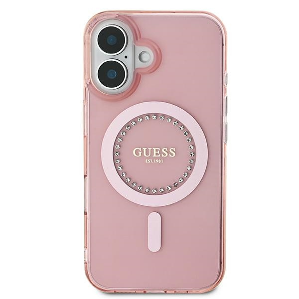 Чехол Guess для iPhone 16 Plus IML Rhinestones MagSafe, розовый