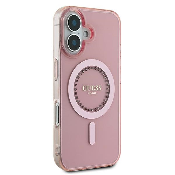 Чехол Guess для iPhone 16 Plus IML Rhinestones MagSafe, розовый