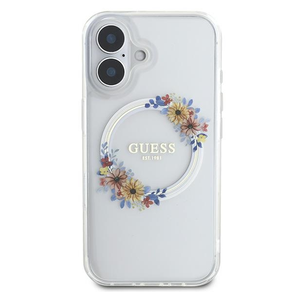 Guess iPhone 16 Case IML Flowers Wreath MagSafe, Transparent