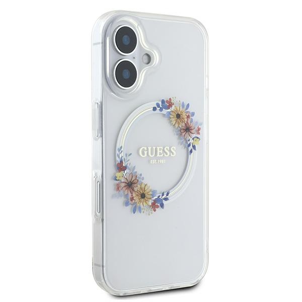 Guess iPhone 16 Case IML Flowers Wreath MagSafe, Transparent