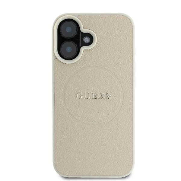 Guess iPhone 16 Case Grained Ring MagSafe, Beige