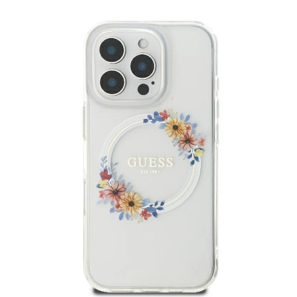 Guess IML Flowers Wreath MagSafe futrālis iPhone 16 Pro Max - caurspīdīgs | case for transparent