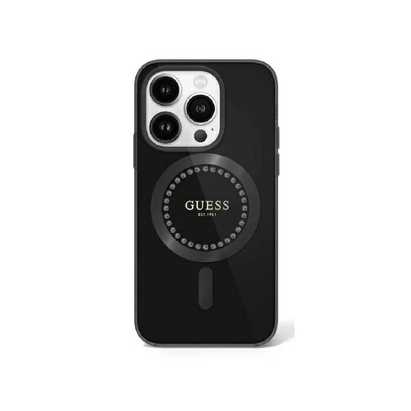 Guess iPhone 16 Pro Max vāciņš IML Rhinestones MagSafe, melns