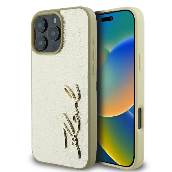 Apple iPhone 16 Pro 6.3'' Karl Lagerfeld Metal Signature Cover Case, Gold | Telefona Vāciņš Maciņš Apvalks Bampers