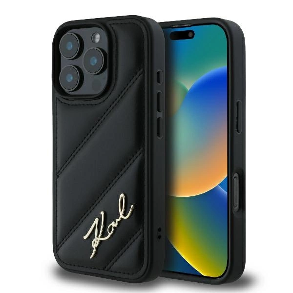 Karl Lagerfeld iPhone 16 Pro vāciņš Diagonal Quilted Script, melns