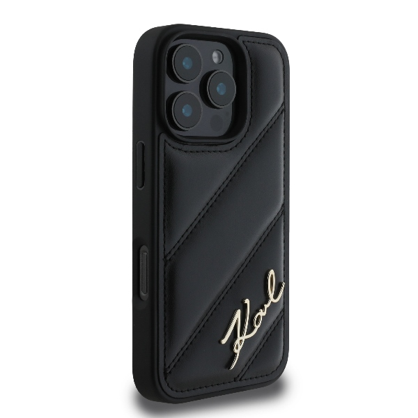 Karl Lagerfeld iPhone 16 Pro Max Case Diagonal Quilted Script, Black