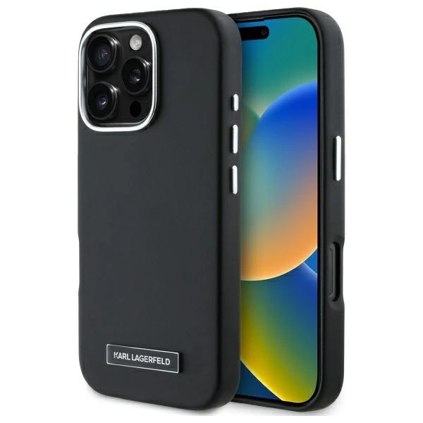 Apple iPhone 16 Pro 6.3'' Karl Lagerfeld FW Metal Plate MagSafe Case Cover, Black | Telefona Maciņš Vāks Apvalks...