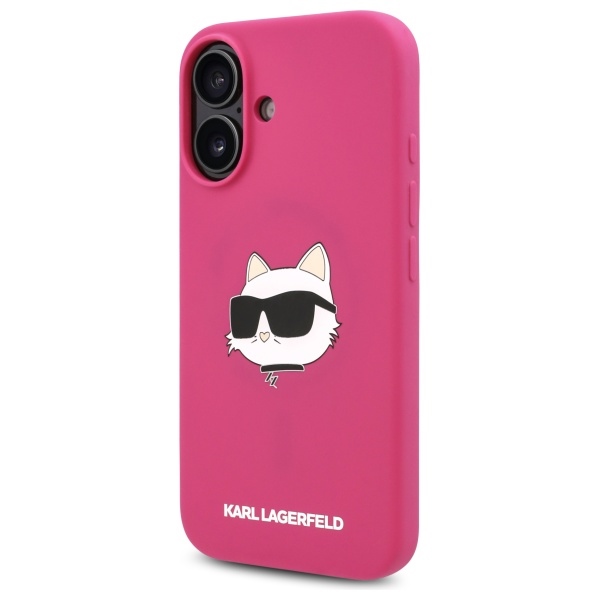 Karl Lagerfeld iPhone 16 vāciņš Silicone Choupette Head MagSafe, fuksijas