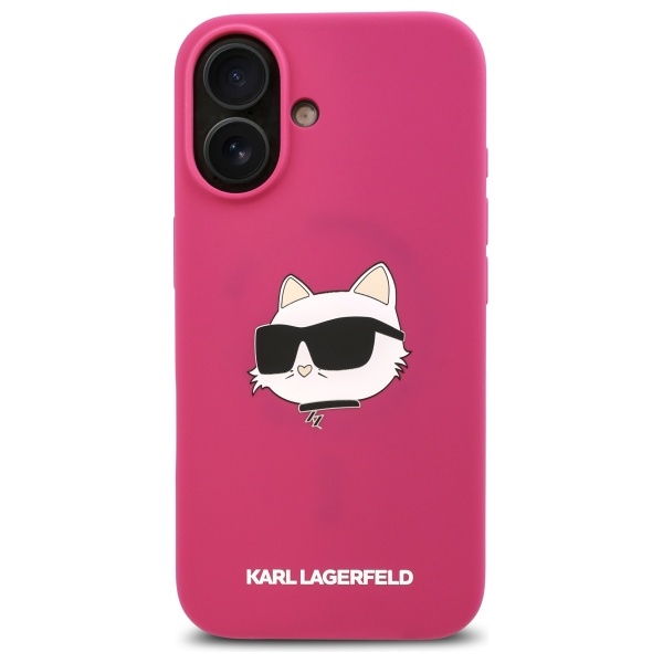 Karl Lagerfeld iPhone 16 vāciņš Silicone Choupette Head MagSafe, fuksijas