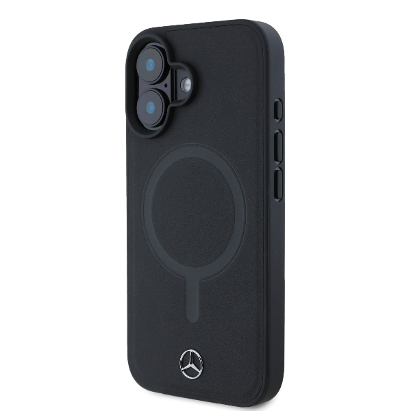 Mercedes iPhone 16 vāciņš Plain Smooth Leather MagSafe, melns