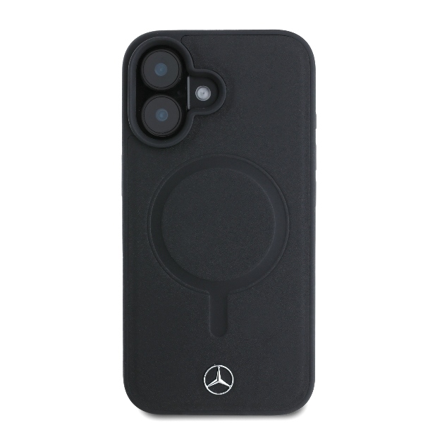 Mercedes iPhone 16 vāciņš Plain Smooth Leather MagSafe, melns
