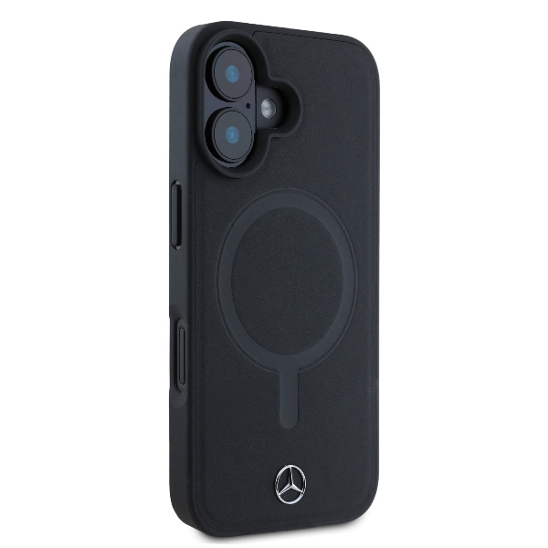 Mercedes iPhone 16 vāciņš Plain Smooth Leather MagSafe, melns