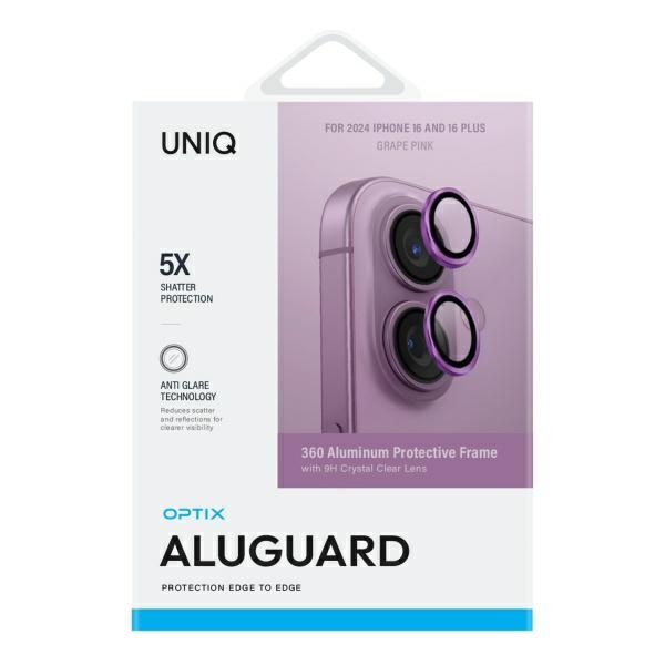 UNIQ Optix Aluminum Camera Lens Protector with applicator for iPhone 16 / Plus - pink
