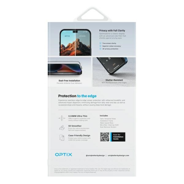 Закаленное стекло UNIQ Optix Privacy с аппликатором для iPhone 16 Pro Max