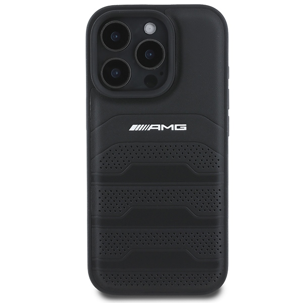 AMG Leather Debossed Lines Black Logo Case for iPhone 16 Pro - black
