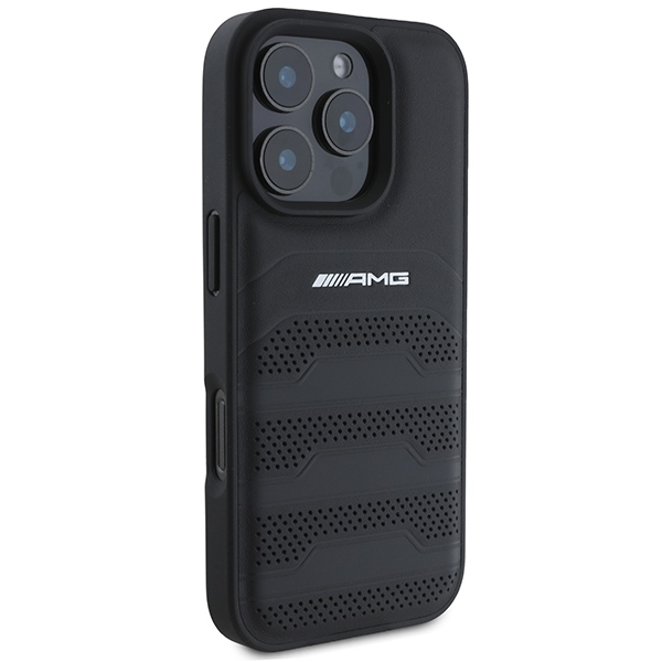 AMG Leather Debossed Lines Black Logo Case for iPhone 16 Pro - black