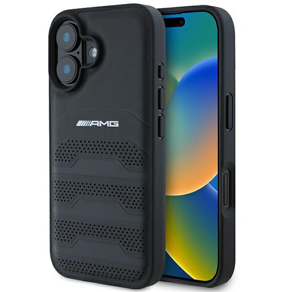 Mercedes-Benz iPhone 16 Case AMG Leather Debossed Lines, Black
