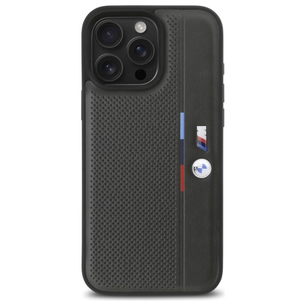 BMW iPhone 16 Pro vāciņš M Perforated Tricolor Detail Line, tumši pelēks