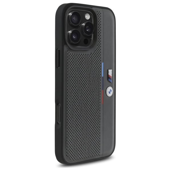 BMW iPhone 16 Pro vāciņš M Perforated Tricolor Detail Line, tumši pelēks