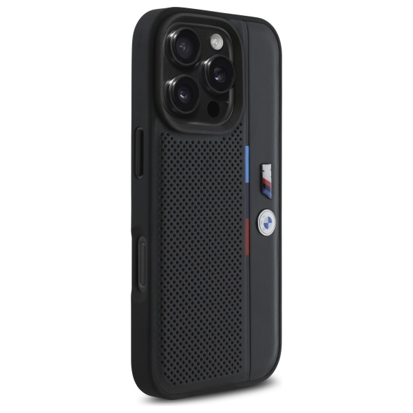 BMW M Perforated Tricolor Detail Line Case for iPhone 16 Pro - black