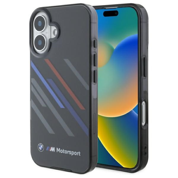 BMW iPhone 16 Plus Case Motorsport IML Random Stripes, Black