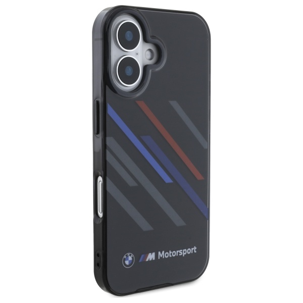 BMW iPhone 16 vāciņš Motorsport IML Random Stripes, melns