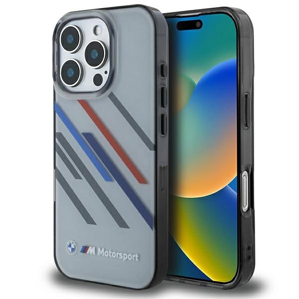 BMW Motosport IML Random Stripes futrālis iPhone 16 Pro Max - pelēks | Case for grey