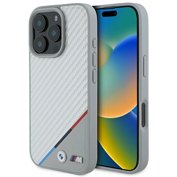 BMW M Carbon Tricolor Line MagSafe apvalks iPhone 16 Pro - pelēks | case for gray
