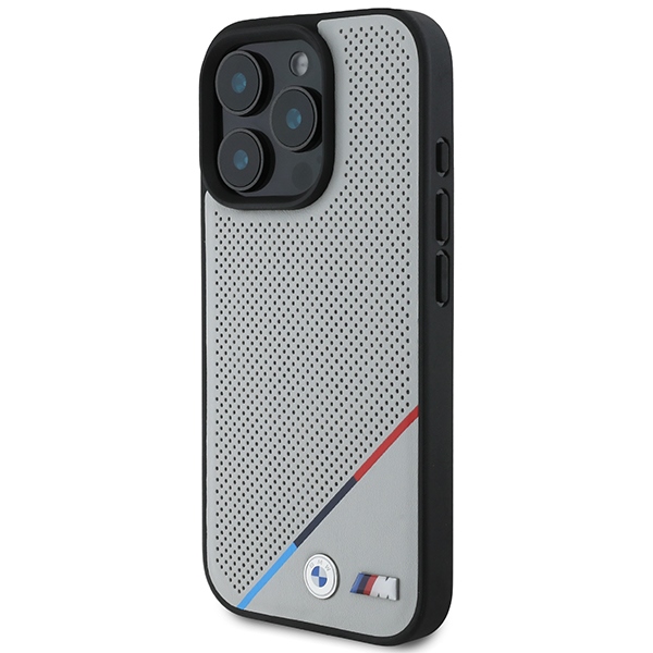 BMW iPhone 16 Pro Case M Perforated Tricolor Line MagSafe, Gray