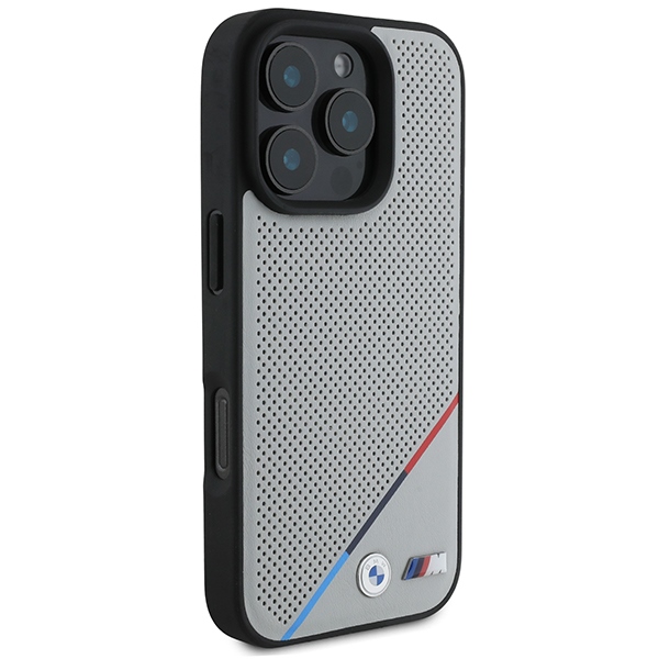 BMW iPhone 16 Pro Case M Perforated Tricolor Line MagSafe, Gray