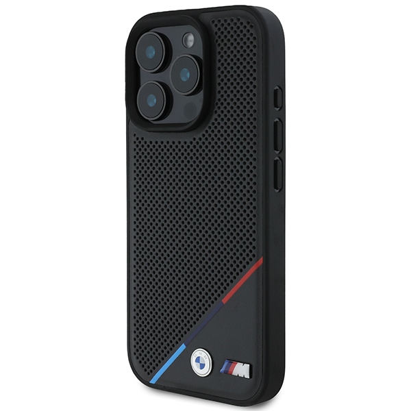BMW iPhone 16 Pro vāciņš M Perforated Tricolor Line MagSafe, melns