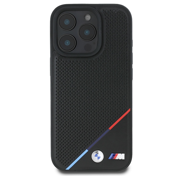BMW iPhone 16 Pro vāciņš M Perforated Tricolor Line MagSafe, melns