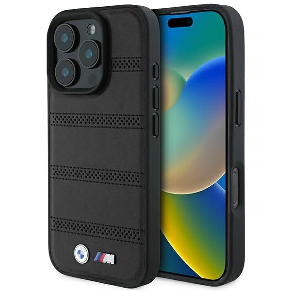 BMW M perforēts un cauršūts MagSafe futrālis iPhone 16 Pro - melns | Perforated And Stitched Line Case For Black