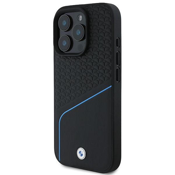 Чехол BMW Signature Leather Textured & Line MagSafe для iPhone 16 Pro - черный