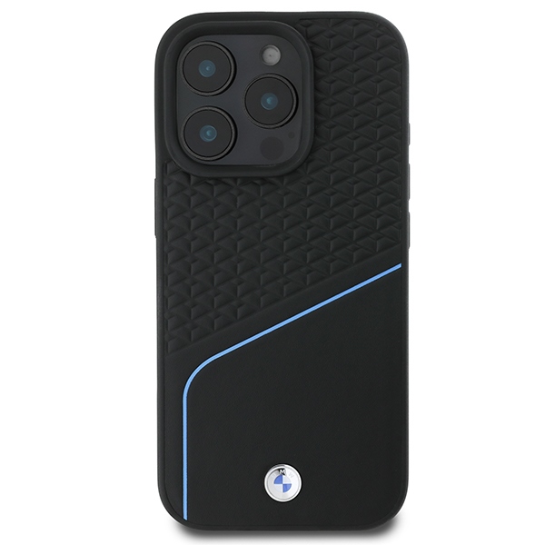 Чехол BMW Signature Leather Textured & Line MagSafe для iPhone 16 Pro - черный