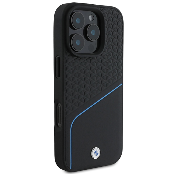 Чехол BMW Signature Leather Textured & Line MagSafe для iPhone 16 Pro - черный