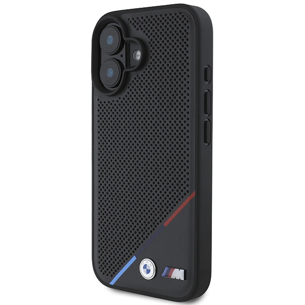 BMW iPhone 16 Plus vāciņš M Perforated Tricolor Line MagSafe, melns
